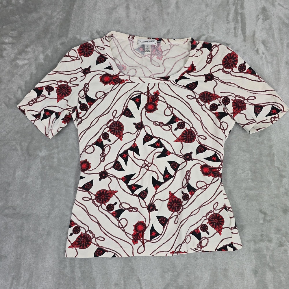 St. John Sport Nautical‎ Coastal Fitted Tshirt Small White Preppy Boating
